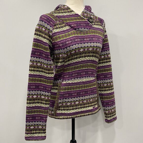 KOPPEN S Purple Nordic Fair Isle Sherpa Hooded Knit Sweater Pullover Ski Winter - Picture 3 of 16